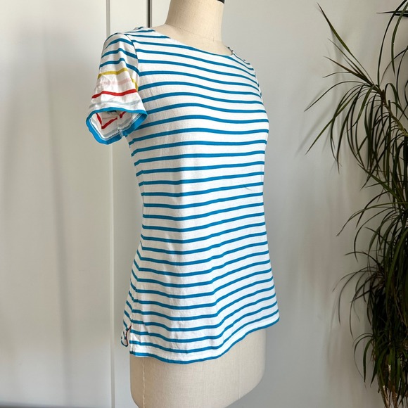 Boden Striped T-Shirt Rainbow‎ Cuff Short Sleeve Top Tee Casual Size S - Picture 6 of 8